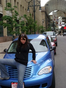 our rental car, Cassandra and I looking vicious in downtown Denver